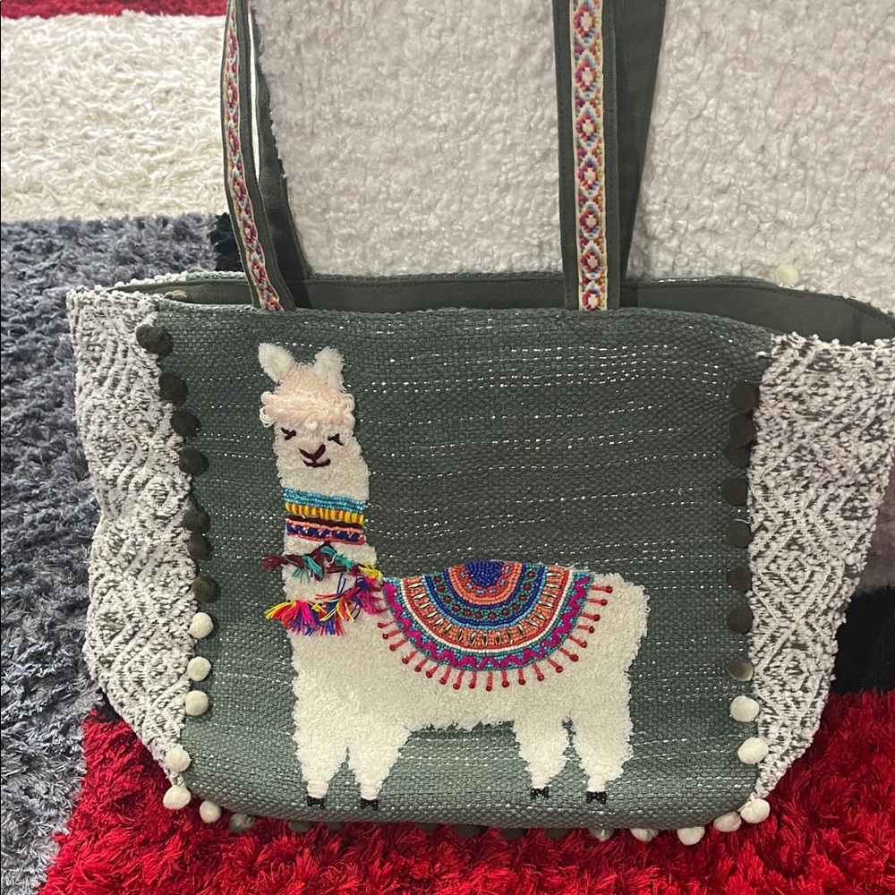 Colorful Llama Embroidered Tote Bag